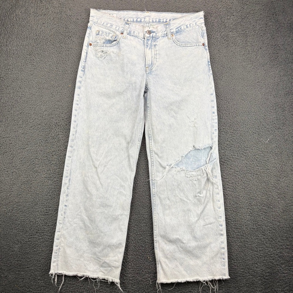 Gap Low Stride Jeans Womens 28 6P Light Acid Wash Distressed Wide Leg Denim 9785
